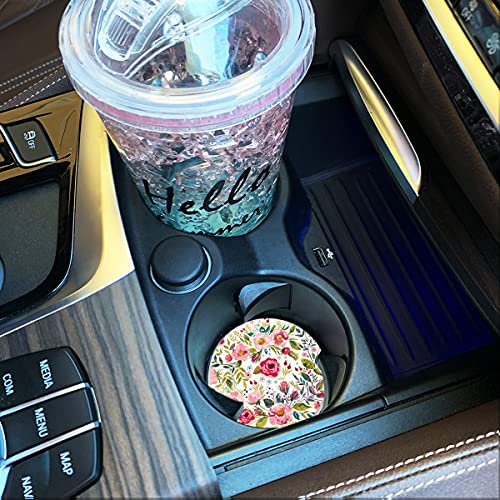 Car Coasters for Women 2 Pack Mother's Day, Auto Small 2.56" Auto Ceramic Coasters for Cup Holders, Absorb Spills to Keep Cupholders Clean, Easy Removal(Flower) - color: Flower