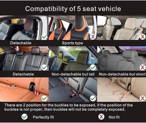 Skysep Red Wine Full Set Universal Fit 5 Seats Car Surrounded Solid Color Waterproof Leather Car Seat Covers Protector Adjustable Removable Auto Seat Cushions with 2 Waist Pillows 2 Headrest Pillows