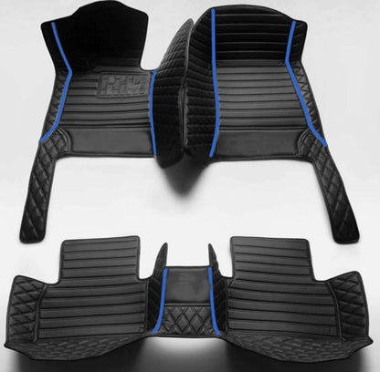 Custom Leather Car Mats, Vehicle-Specific Fit All-Weather Floor Mats, 100% Waterproof Anti-Slip Durable Protection for SUV Truck Sedan, Precision Tailored Protection (Black Splicing Blue Stripes) - color: black Splicing blue Stripes