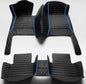 Custom Leather Car Mats, Vehicle-Specific Fit All-Weather Floor Mats, 100% Waterproof Anti-Slip Durable Protection for SUV Truck Sedan, Precision Tailored Protection (Black Splicing Blue Stripes) - color: black Splicing blue Stripes