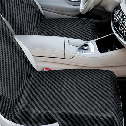 Hahafelt 2 Pack Car Seat Towel Covers with Storage Bag, 63 x 32 Inch Universal Non Slip Waterproof Sweat Protector for Car Truck, Gym Swimming Running, Machine Washable (Carbon Fiber Textured) - style: Carbon Fiber Textured