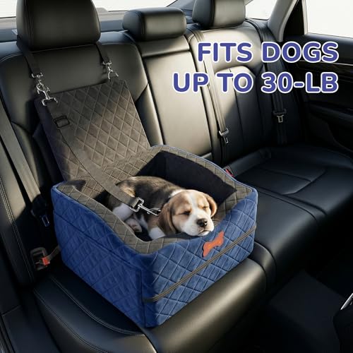 Dog Car Seat for Small Medium Dogs, 6" Elevated Dog Booster Seat with ISOFIX Safety Fixation, Washable Cover & High Density Memory Foam, Portable for Car Front/Rear/Trunk Home Outdoor Use (Navy Blue) - color: Navy Blue, size: Small