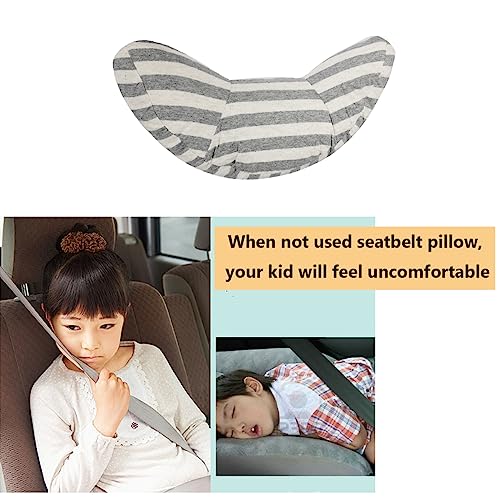 Kids Car Seat Travel Neck Pillow Soft Neck Support Cushion Car Seat Belt Cover Cushion Pillow Car Seatbelt Shoulder Pad Head Neck Support Pillow Seat Strap Pillow for Car Airplane Pushchair Travel - color: Gray Strips
