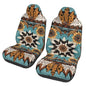 Car Seat Covers for SUV Truck Van Sedans Boho Sunflower Aztec Polyester Fabric Front Bucket Seat Cover Southwest Western Cow Teal Blue Car Accessories, Set of 2pcs - color: BOHO Sunflower
