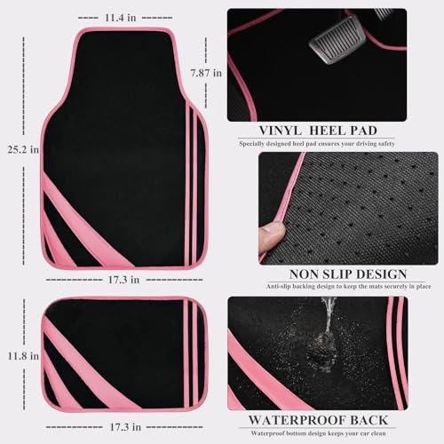 CAR PASS Car Seat Covers Full Set for Women Girls with Waterproof Car Floor Mats,Anti-Slip Leather Steering Wheel Cover,Universal Fit for SUVs,Vans,Trucks,Sedans,Cars (Combo Set,Black & Pink) - color: Black & Pink