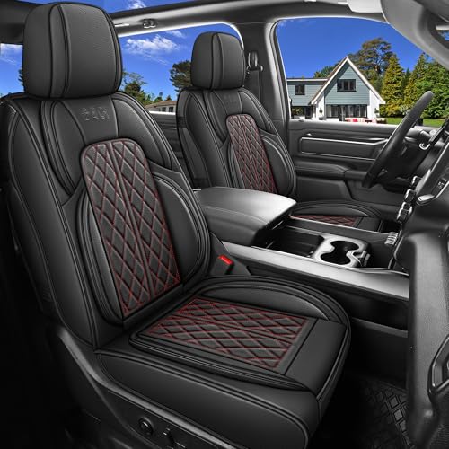 Car Seat Cover Custom Fit for Ford F150 2009-2026 Faux Leather Seat Cover Set Compatible with Regular Cab Super Cab Super Crew Pickup Truck Cushions (Black Redline, Front Seat) - color: Black RedLine, size: Front Seats