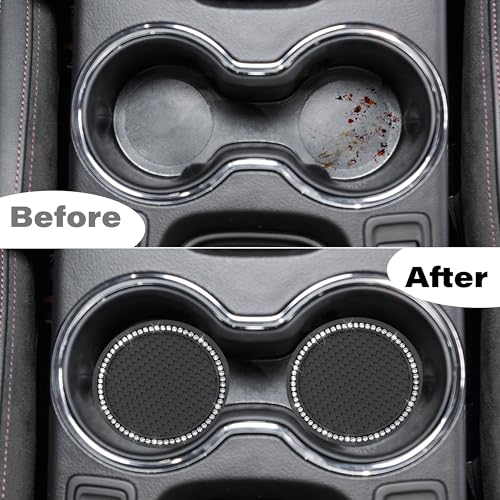2 PCS Bling Cup Holder Coasters for Car, Car Accessories for Women 2.75 inch Diamond Universal Non-Slip Silicone Cup Holder Coasters, Sparkly Bling(White Diamond)
