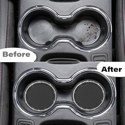 2 PCS Bling Cup Holder Coasters for Car, Car Accessories for Women 2.75 inch Diamond Universal Non-Slip Silicone Cup Holder Coasters, Sparkly Bling(White Diamond)