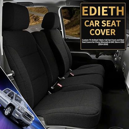 Seat Covers for Chevy Silverado & GMC Sierra 1500 2014 2015 2016 2017 2018 Front Foam Padded Heavy-Duty Automotive Seat Cover Set - Black - size: 14-18 Front