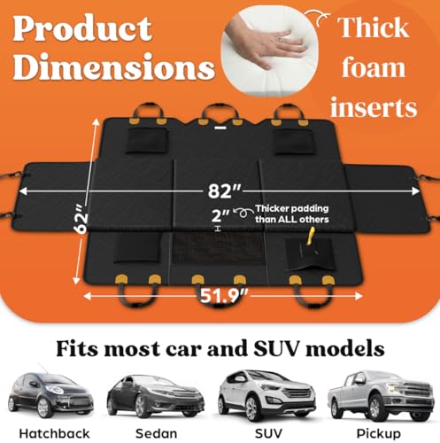 Back Seat Extender for Dogs Thick Foam Cushion, Hard Bottom Dog Car Seat Cover for Back Seat, Waterproof Dog Hammock for Car, Backseat Pet Cover for SUV, Truck, Car