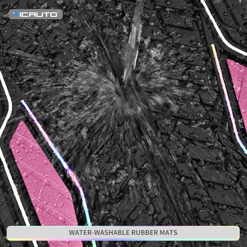 PIC AUTO Car Floor Mats, Pink Aluminum-Molded with Full-Circle Iridescent Inlay Strip Car Mats, Universal-Fit Rubber Mats for Cars, Trucks & SUVs, All-Weather, Non-Slip, Easy-to-Clean Interior Mats - color: Pink