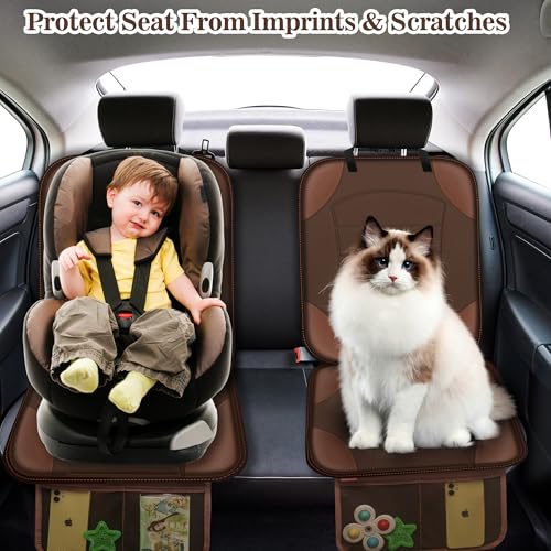 Sinvitron Car Seat Protector for Child Car Seat - Waterproof Non-Slip Leather Mat with 2 Mesh Pockets, Universal Seat Cover for Baby, Pets & Vehicles(2-Pack, Brown) - color: 2 Pack Brown