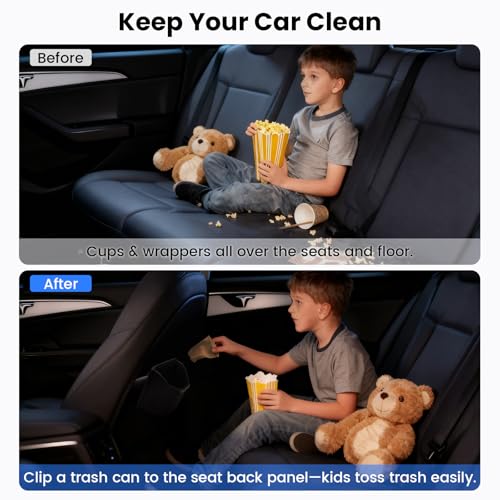 1797 Car Trash Can for Back Seat, Automotive Garbage Bin Clip on Front Seat Back, PU Leather with Leakproof Removable Plastic Liner, 0.42 Gallon Capacity for Small Trash