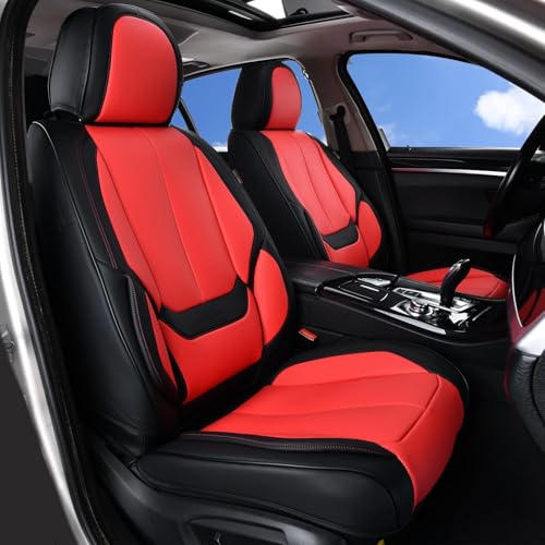 Coverado Seat Covers, Car Seat Covers Front Seats, Car Seat Cover, Car Seat Protector Waterproof, Car Seat Cushion Nappa Leather, BlackRed Seat Covers Carseat Cover Universal Fit for Most Cars - color: Blackred, size: Front