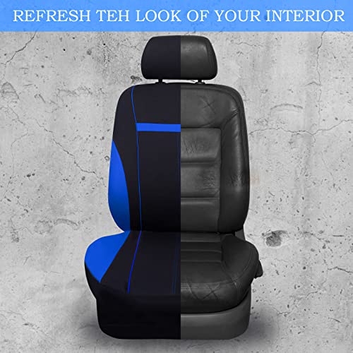 CAR-GRAND Universal Fit Sporty Cloth Full Set Car Seat Covers,Fit for Car,Truck,Sedan,Vans,SUV, Breathable, Washable, Airbag Compatible, Zipper Design - color: Blue