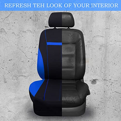 CAR-GRAND Universal Fit Sporty Cloth Full Set Car Seat Covers,Fit for Car,Truck,Sedan,Vans,SUV, Breathable, Washable, Airbag Compatible, Zipper Design - color: Blue