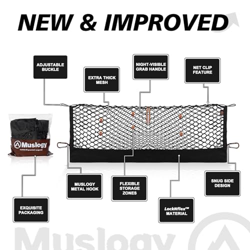 Truck Bed Cargo Net Trunk Netting Compatible with 2021-2026 Chevy Suburban&Tahoe|GMC Yukon&Yukon XL| Escalade Accessories, Pickup Cargo Organizer SUV Sedan Storage Net w/Heavy Duty Carabiners - style: 2021+ Yukon & Tahoe & Suburban