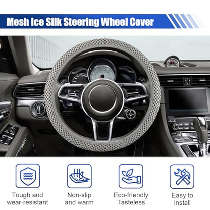 Elastic Stretch Steering Wheel Cover, 15" Breathable Microfiber Ice Silk Steering Wheel Protector, Universal Anti-Slip Car Warm in Winter&Cool in Summer Accessories for Men Women (Gray) - color: Gray