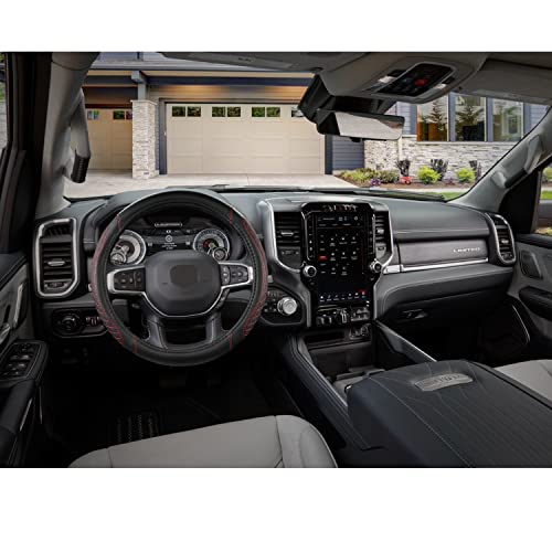 West Llama Customized Auto Car Steering Wheel Cover for Dodge RAM 1500 2500 3500, 15.5-16 inch (Diamond Quilted-Black+Red-Large Size) - color: B-Black+Red, size: Large Size (15 ½''-16'')