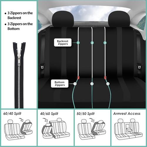 FH Group Striking Striped Car Seat Covers - Universal Fit, Washable Seat Covers for Cars, SUVs, Vans, Sedans, Black, Rear Set - color: Black, size: Rear Set