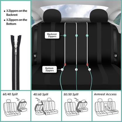 FH Group Striking Striped Car Seat Covers - Universal Fit, Washable Seat Covers for Cars, SUVs, Vans, Sedans, Black, Rear Set - color: Black, size: Rear Set
