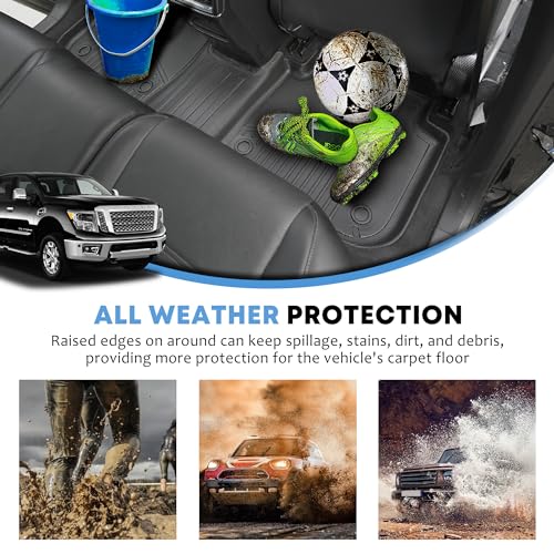 Custom Fit Floor Mats fit for 2017-2024 Nissan Titan / 2016-2024 Nissan Titan XD Crew Cab (with Rear Under Seat Organizer) All Weather Floor Liners 5D Carpet Liners Titan Accessories Black - style: 12)17-24 Titan Floor Mats