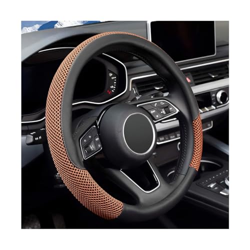 Car Steering Wheel Cover, 14.5-15" Microfiber Leather Ice Silk Breathable Non-Slip Steering Wheel Protector, Cool Auto Interior Decor Accessories, Universal for Truck SUV Van (Coffee) - color: Coffee