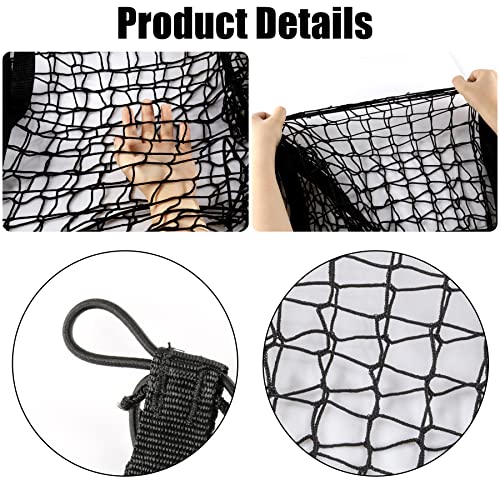 Heavy Duty Mesh Cargo Net, 3 Pocket Trunk Bed Storage Organizer Compatible for SUV, Car, Pickup Truck Bed, Etc.with 4 Metal Hooks (11.8×11.8×47.3 Inch), Black