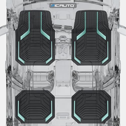 PIC AUTO Heavy Duty Rubber Floor Mats, Mint Aluminum Film Car Mats Set, Front and Rear Car Mats with Anti-Slip Backing, All Weather Protection, Trim-to-Fit for Automotive SUV, Sedan, Van - color: Mint