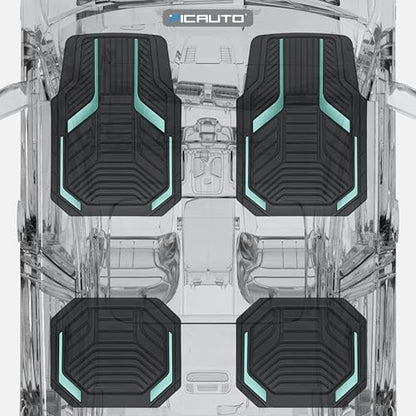 PIC AUTO Heavy Duty Rubber Floor Mats, Mint Aluminum Film Car Mats Set, Front and Rear Car Mats with Anti-Slip Backing, All Weather Protection, Trim-to-Fit for Automotive SUV, Sedan, Van - color: Mint