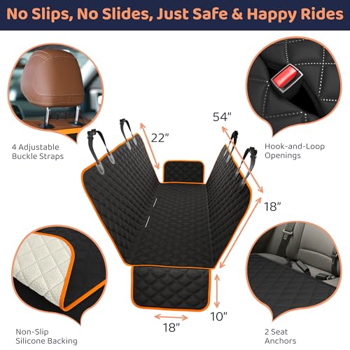 Dog Car Seat Cover for Back Seat, Waterproof Hammock for Car, SUV & Truck, Non-Slip Backseat Cover for Dogs, Heavy-Duty Dog Hammock Style Seat Protector Pets, Easy to Install & Clean