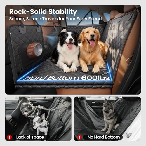REEVAA 2.0 Hard Bottom Back Seat Extender for Heavy-Duty Dogs, Dog Car Seat Cover with Cushion Sponge, Waterproof Dog Hammock with Mesh Window for Car, Universal Fits for SUV/Small Truck, L, Black - size: L - SUVS,Mudium Trucks