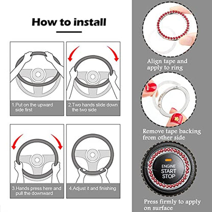 ZYNQACC 1 Set 8 Pieces Fluffy Steering Wheel Cover Set,Warm Soft Fuzzy Steering Wheel Covers for Women/Girls,Universal 15 Inches Girls Car Accessories (Red) - color: Red
