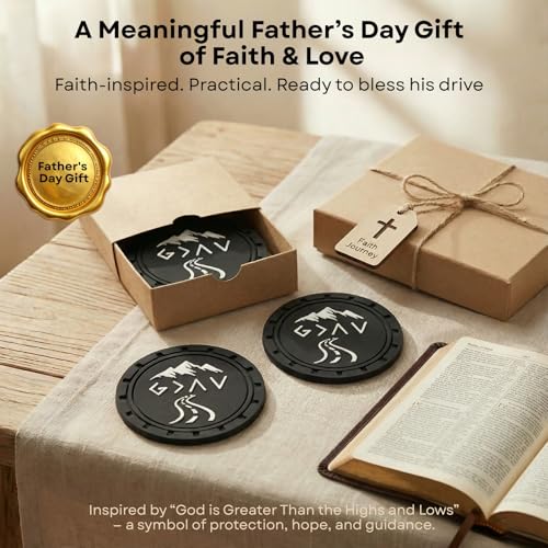 Lusinus Christian Car Coasters, 2 Pack Non Slip Cup Holder Inserts, God is Greater Than the Highs and Lows Car Accessories, Baptism Gifts, for Men, Graduation & Confirmation Gifts