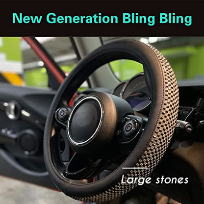 Large Size Bling Comfy Steering Wheel Cover with Jumbo Crystal Rhinestones, Anti-Slip Diamond Leather, 15.5-15.75 Inch (Black) - color: 5.Black, size: Large Size[15 1/2''-15 3/4'']