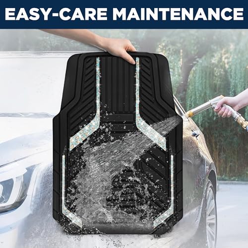 PIC AUTO Car Floor Mats, Leopard Sparkly Crystal Bling Glitter Car Mats Set, Front and Rear Heavy Duty Rubber Car Mats with Anti-Slip Backing, All Weather, Trim-to-Fit for Automotive SUVs, Sedan, Vans - color: Leopard