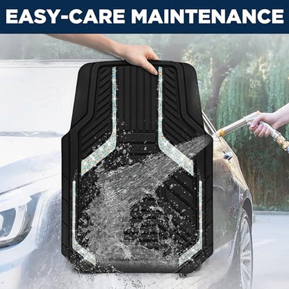PIC AUTO Car Floor Mats, Leopard Sparkly Crystal Bling Glitter Car Mats Set, Front and Rear Heavy Duty Rubber Car Mats with Anti-Slip Backing, All Weather, Trim-to-Fit for Automotive SUVs, Sedan, Vans - color: Leopard