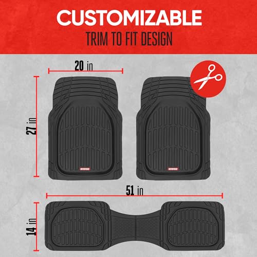 Motor Trend Original FlexTough Black Rubber Car Floor Mats for 3 Row Vehicles, Front & Rear 2nd Row Deep Dish All Weather Automotive Heavy Duty Trim to Fit, Automotive Liners for Cars Truck Van SUV