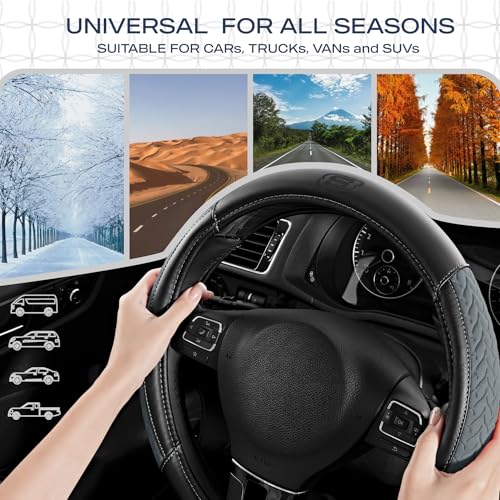 Skechers Steering Wheel Cover,Max Cushioning Leather Steering Wheel Cover Universal Fit 14" 1/2-15" Car Wheel Protector for Men Women Fit Suvs,Vans,Sedans,Car,Trucks,Gray - color: Grey