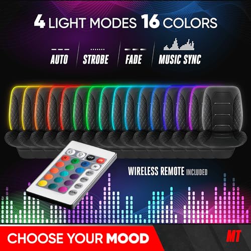 Motor Trend RGB LED Car Seat Protector with Remote 2 Pack — Color-Changing Front Seat Cover, 4 Modes (Music Sync, Pulse, Fade, Static), Universal Fit, Faux Leather Trim, Waterproof & Easy Install