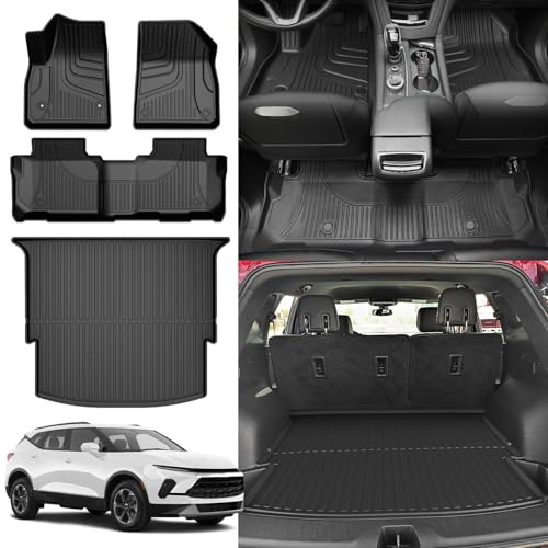 AOMSAZTO Floor Mats & Cargo Liner for 2019-2025 2026 Chevy Blazer (Not for EV) - 1st & 2nd Row All Weather Protection Floor Liners Waterproof Car Trunk Mat for Chevrolet Blazer
