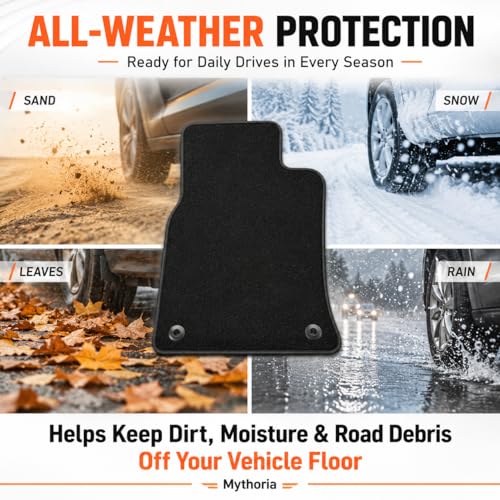 Mythoria Custom Fit Car Floor Mats Fit for Toyota Highlander 7Passengers 2009 2010 2011 2012 2013, Waterproof Velour Carpet Full Set, All-Weather Protection, Anti-Slip Backing, Odorless, Black