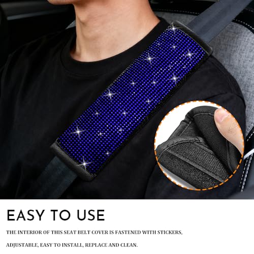 2PCS Bling Seat Belt Covers, Seat Belt Cover Pad, Car Seatbelt Shoulder Pads with Rhinestone, Auto Accessories Comfortable Automotive Neck Shoulder Mat Cushion for Car Truck SUV (Blue) - color: Blue