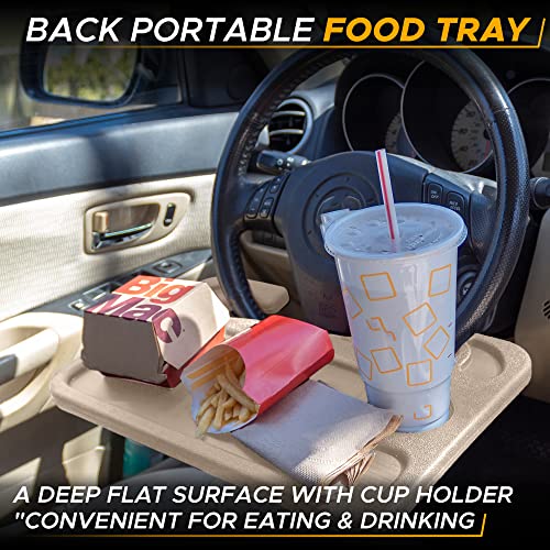 EcoNour 2 in 1 Car Steering Wheel Desk (Beige) | Steering Wheel Tray for Laptop, Eating, Drinks | Rectangular ABS Car Tray with Pen Holder & Cup Holder - size: Medium-Beige