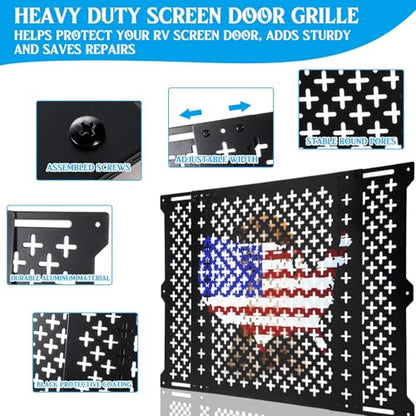 Gisafai 24 Inch High Adjustable RV Door Screen Protector Adjusts from 21''- 31.5'' Aluminum RV Entry Screen Door Grille Alloy Screen Door Grill Screen Defender for RV Door, Black - size: 24 Inch High, style: Flag