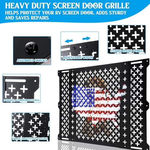 Gisafai 20 Inch High Adjustable RV Door Screen Protector Adjusts from 21''- 31.5'' Aluminum RV Entry Screen Door Grille Alloy Screen Door Grill Screen Defender for RV Door, Black - size: 20 Inch High, style: Flag