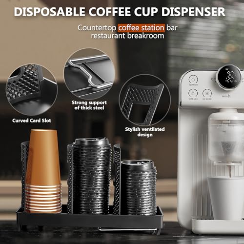 Paper Cup and Lid Holder, Disposable Coffee Cup Dispenser, 3-Slot Upright Paper Cup Dispenser for Coffee Stations, Kitchens, Bars, Restaurants, Lounges (Black) - color: Black 1, size: Large