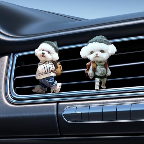 Craedli 2PCS Cute Dog Car Air Vent Clips, 2D Flat Acrylic Cartoon Puppy Air Conditioning Outlet Clip Charm Car Interior Vent Decoration Accessories for Most Vehicles (Dog) - size: Dog