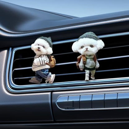 Craedli 2PCS Cute Dog Car Air Vent Clips, 2D Flat Acrylic Cartoon Puppy Air Conditioning Outlet Clip Charm Car Interior Vent Decoration Accessories for Most Vehicles (Dog) - size: Dog