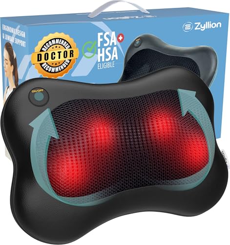 Zyllion Shiatsu Back and Neck Massager with Heat - 3D Electric Kneading Deep Tissue Massage Pillow for Muscle Pain Relief, Black, ZMA-13 - color: Black